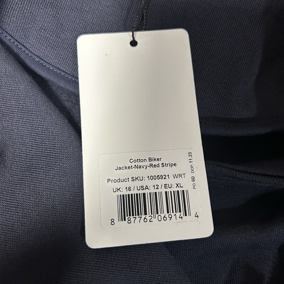 NEW Saint + Sofia Women's Cotton Biker Jacket - Navy/Red Stripe Size 12 - Picture 6 of 8